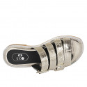 Woman's mules with rhinestones and buckles in platinum laminated printed patent leather heel 1 - Available sizes:  33, 42, 44