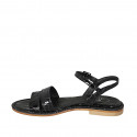 Woman's sandal in black printed patent leather with strap heel 1 - Available sizes:  33, 34, 42, 44, 45