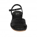 Sandalia para mujer en charol estampado negro con cinturon tacon 1 - Tallas disponibles:  33, 34, 42, 44, 45