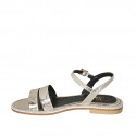 Woman's sandal with rhinestones and strap in platinum laminated printed patent leather heel 1 - Available sizes:  33, 34, 46