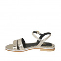 Woman's sandal with rhinestones and strap in platinum laminated printed patent leather heel 1 - Available sizes:  33, 34