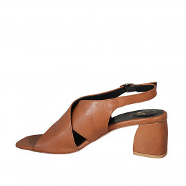 Sandale pour femmes en cuir cognac talon 6 - Pointures disponibles:  44 2