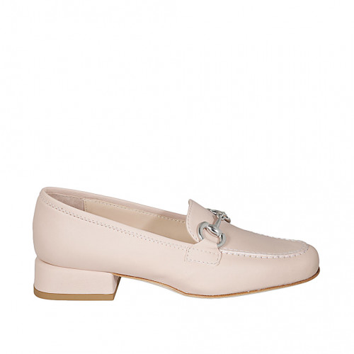 Woman's loafer in nude leather with accessory heel 3 - Available sizes:  42, 44, 45