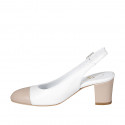 Woman's slingback pump in white and nude leather heel 6 - Available sizes:  42, 44