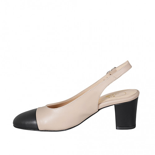 Woman's slingback pump in black and nude leather heel 6