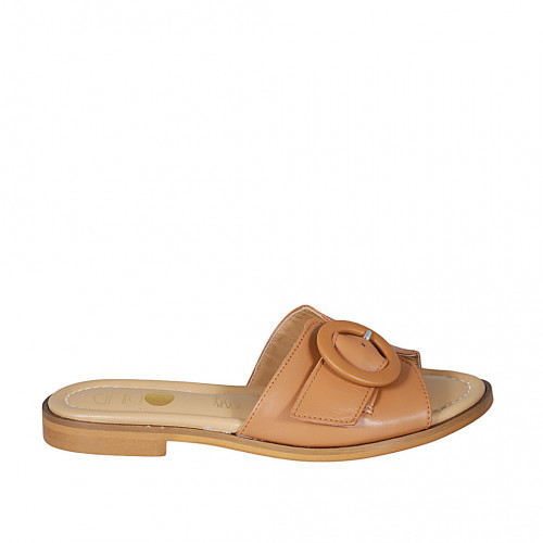 Woman's mules in tan brown leather...