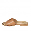 Woman's mules in tan brown leather with buckle heel 1 - Available sizes:  42, 43, 44