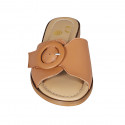 Woman's mules in tan brown leather with buckle heel 1 - Available sizes:  42, 43, 44