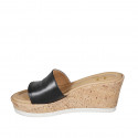 Woman's mules in black leather wedge heel 7 - Available sizes:  42