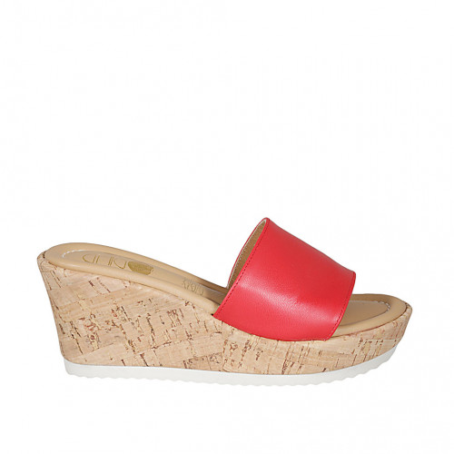 Woman's mules in red leather wedge...