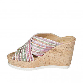 Woman's mules in multicolored raffia wedge heel 10 - Available sizes:  42 2