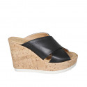 Woman's mules in black leather wedge heel 10 - Available sizes:  42, 43