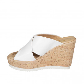 Woman's mules in white leather wedge heel 10 - Available sizes:  42 2