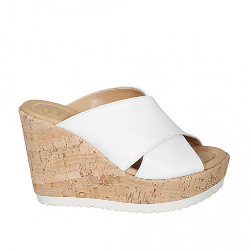 Woman's mules in white leather wedge...