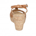 Sandale avec courroie pour femmes en cuir cognac talon compensé 10 - Pointures disponibles:  32, 42, 43