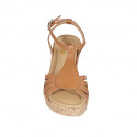 Woman's strap sandal in cognac brown leather wedge heel 10 - Available sizes:  32, 42, 43, 44