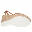 Sandale avec courroie pour femmes en cuir cognac talon compensé 10 - Pointures disponibles:  32, 42, 43