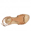 Sandale avec courroie pour femmes en cuir cognac talon compensé 10 - Pointures disponibles:  32, 42, 43, 44