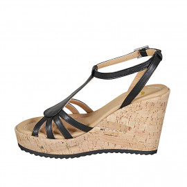 Sandalia con cinturon para mujer en piel negra cuña 10 - Tallas disponibles:  43 2