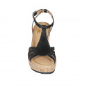 Woman's strap sandal in black leather wedge heel 10 - Available sizes:  43