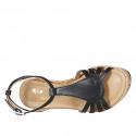 Woman's strap sandal in black leather wedge heel 10 - Available sizes:  43