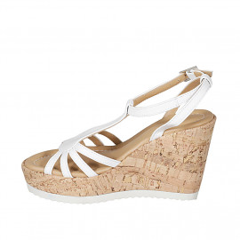 Woman's strap sandal in white leather wedge heel 10 - Available sizes:  42, 43 2