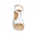 Woman's strap sandal in white leather wedge heel 10 - Available sizes:  42, 43, 44, 45