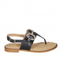 Woman's thong sandal with accessory in black leather heel 1 - Available sizes:  42
