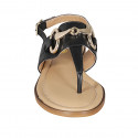 Woman's thong sandal with accessory in black leather heel 1 - Available sizes:  42