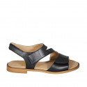 Woman's sandal in black leather with velcro straps heel 1 - Available sizes:  32, 33, 34, 42
