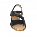 Woman's sandal in black leather with velcro straps heel 1 - Available sizes:  32, 33, 34, 42