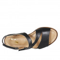 Woman's sandal in black leather with velcro straps heel 1 - Available sizes:  32, 33, 34, 42