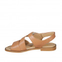 Woman's sandal in cognac brown leather with velcro straps heel 1 - Available sizes:  33, 44