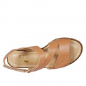 Sandale pour femmes en cuir cognac avec fermetures velcro talon 1 - Pointures disponibles:  33, 44
