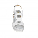 Sandale pour femmes avec plateforme en cuir blanc et tissu lamé talon compensé 10 - Pointures disponibles:  42, 43, 45