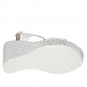 Sandale pour femmes avec plateforme en cuir blanc et tissu lamé talon compensé 10 - Pointures disponibles:  31, 42, 43, 45