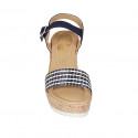 Woman's sandal in blue suede and raffia with strap, platform and wedge heel 10 - Available sizes:  34, 42, 43, 44, 45