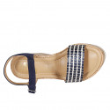 Woman's sandal in blue suede and raffia with strap, platform and wedge heel 10 - Available sizes:  34, 42, 43, 44, 45