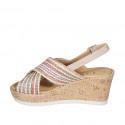 Sandalia para mujer en rafia multicolor y gamuza beis con plataforma y cuña 7 - Tallas disponibles:  42, 43, 45