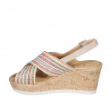 Woman's sandal in multicolored raffia and beige suede with platform and wedge heel 7 - Available sizes:  42, 43, 45