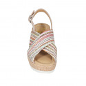 Woman's sandal in multicolored raffia and beige suede with platform and wedge heel 7 - Available sizes:  42, 43, 45