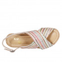 Sandalia para mujer en rafia multicolor y gamuza beis con plataforma y cuña 7 - Tallas disponibles:  42, 43, 45