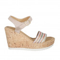 Woman's strap sandal in multicolored raffia and beige suede with platform and wedge heel 10 - Available sizes:  42, 44, 45