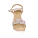 Sandale pour femmes en raphia multicouleur et daim beige avec courroie, plateforme et talon compensé 10 - Pointures disponibles:  42, 44, 45