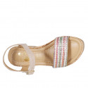 Sandale pour femmes en raphia multicouleur et daim beige avec courroie, plateforme et talon compensé 10 - Pointures disponibles:  42, 44, 45