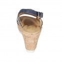 Woman's sandal in multicolored raffia and blue suede with platform and wedge heel 7 - Available sizes:  31, 33, 34, 42, 43, 45