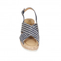 Woman's sandal in multicolored raffia and blue suede with platform and wedge heel 7 - Available sizes:  31, 33, 34, 42, 43, 45