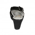Sandalo da donna in camoscio nero e tessuto laminato con plateau zeppa 7 - Misure disponibili: 33, 42, 43, 45