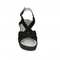 Sandalia para mujer en gamuza negra y tejido laminado con plataforma cuña 7 - Tallas disponibles:  33, 42, 43, 45