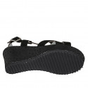 Sandale pour femmes en daim noir et tissu lamé avec plateforme talon compensé 7 - Pointures disponibles:  33, 42, 43, 45